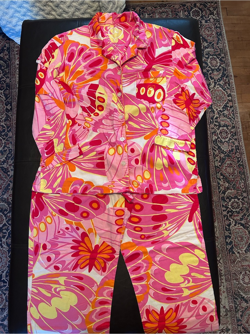 Victoria's Secret Y2K Butterfly Flannel Cotton Pajama Set Sz Large